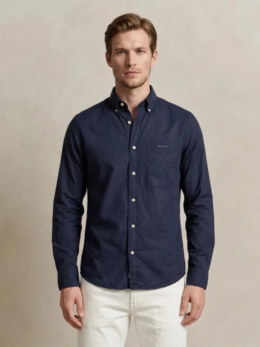 Gant Men Blue Solid Regular Fit Pure Cotton Shirt