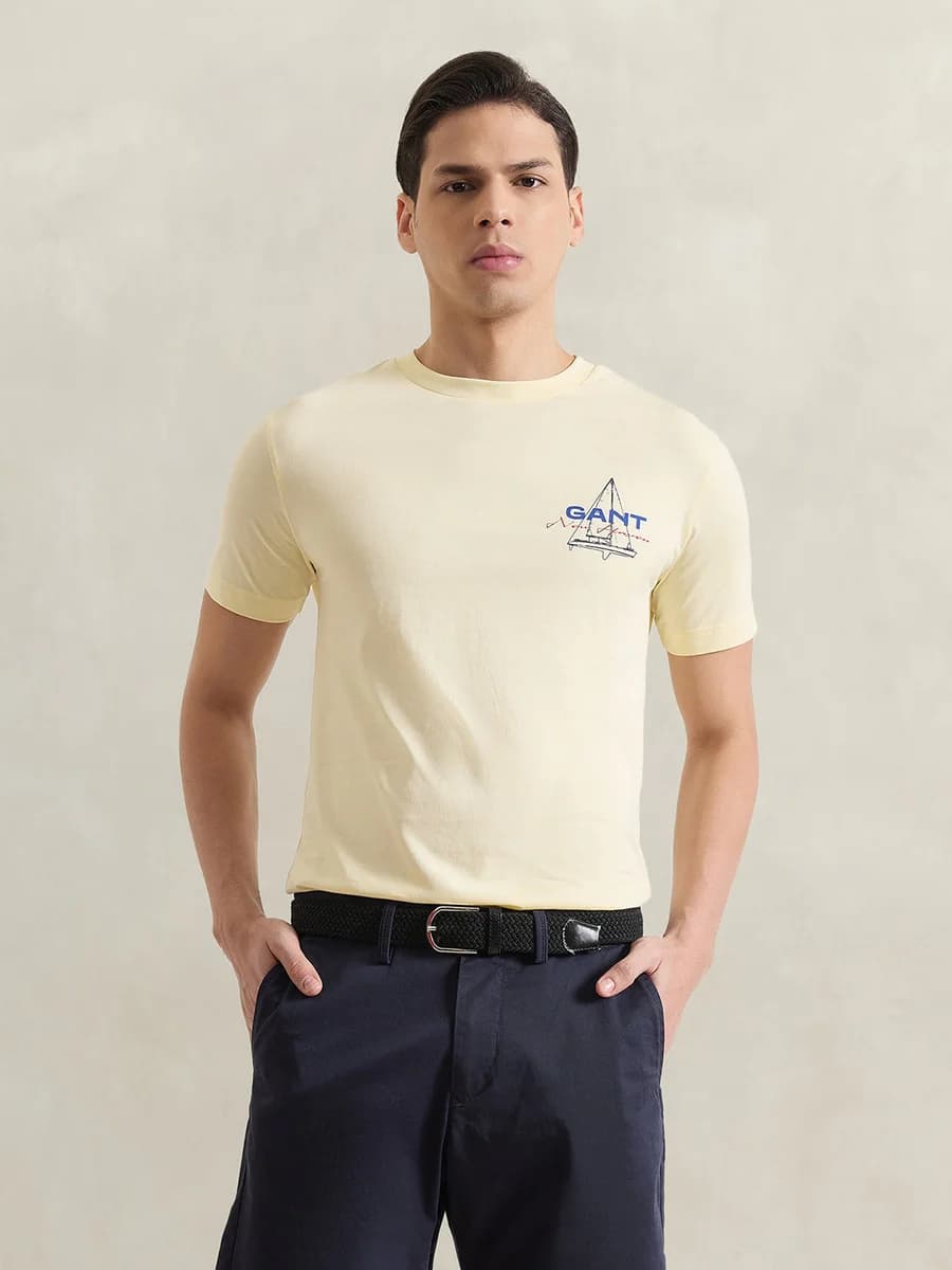 Gant Men Yellow Printed Regular Fit Pure Cotton T-Shirt