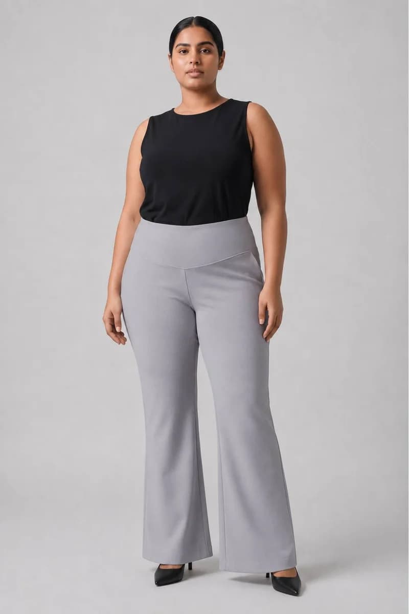 Plus Size English Grey Tummy Shaper Flare Pants
