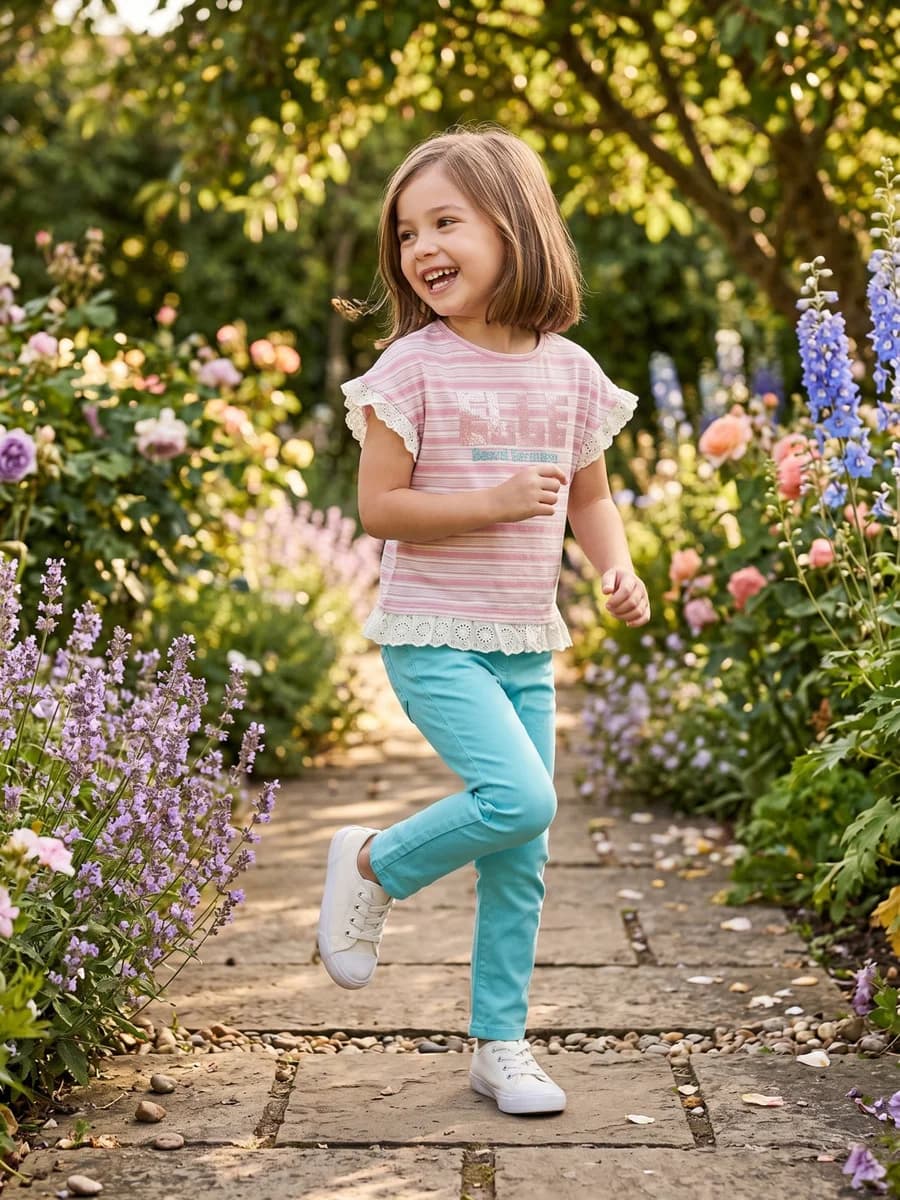 Elle Girls Pink Striped Regular Fit Pure Cotton T-Shirt