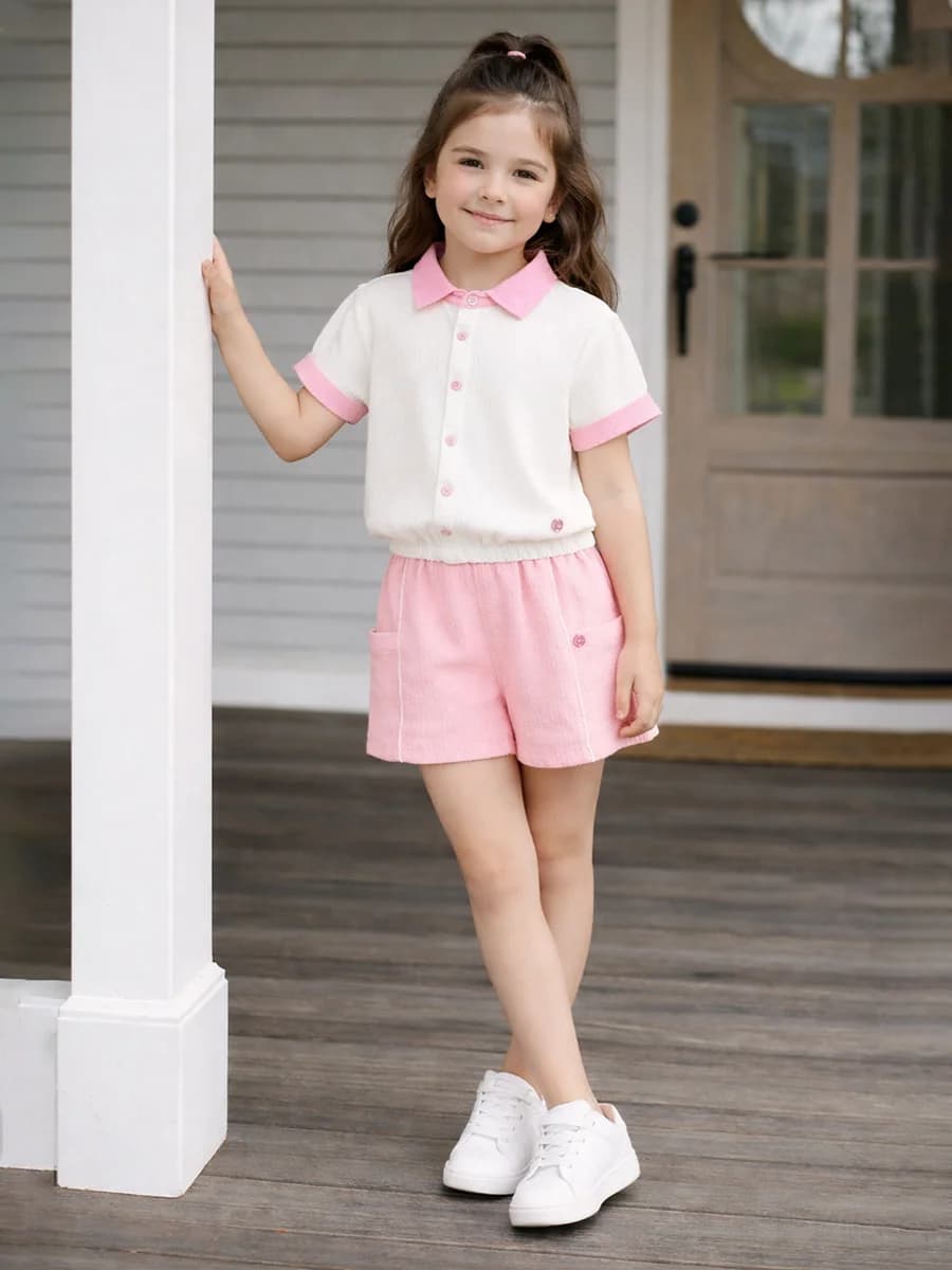 Blue Giraffe Girls White Solid Regular Fit Polo T-Shirt