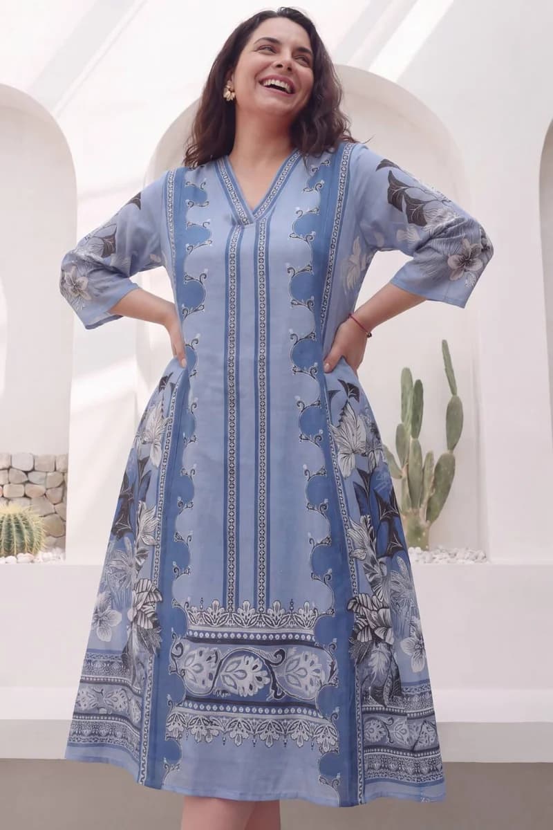 Blue Mirage Floral Plus Size Midi Dress