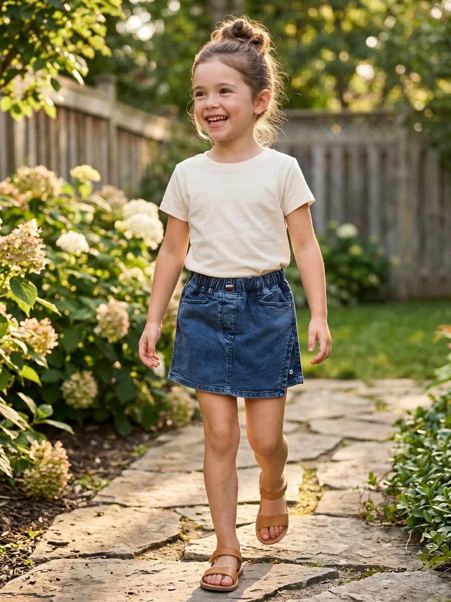 Elle Kids Blue Relaxed Fit Solid Skort