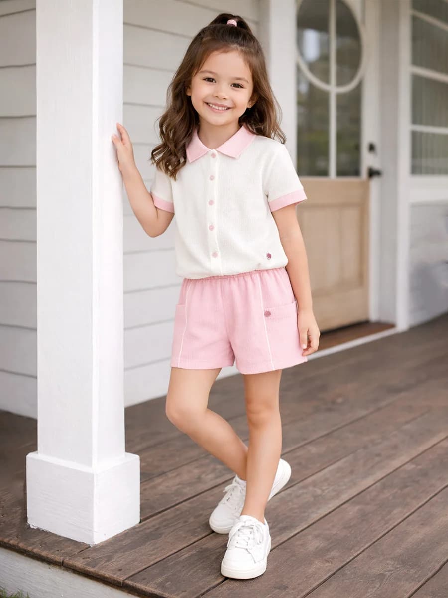 Blue Giraffe Girls Pink Solid Regular Fit Shorts