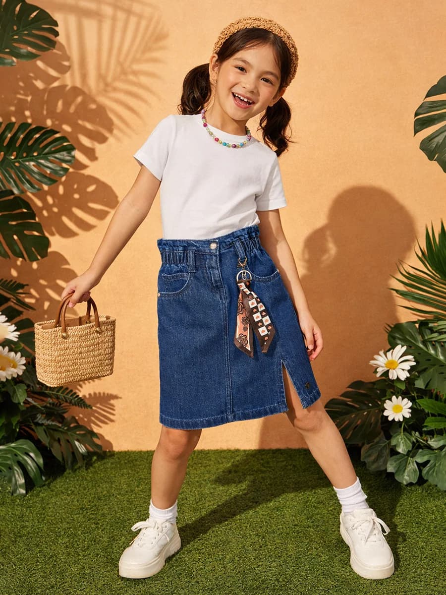 Elle Girls Blue Solid A-Line Fit Skirt
