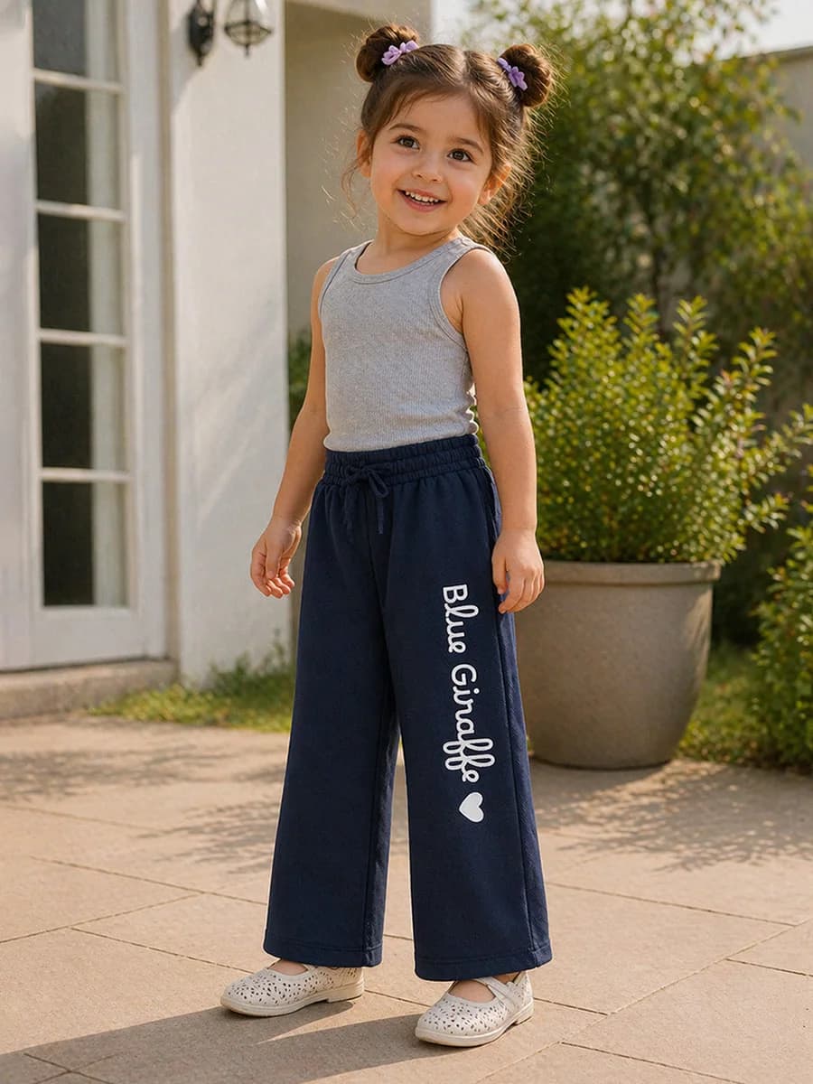 Blue Giraffe Girls Navy Blue Solid Regular Fit Trouser