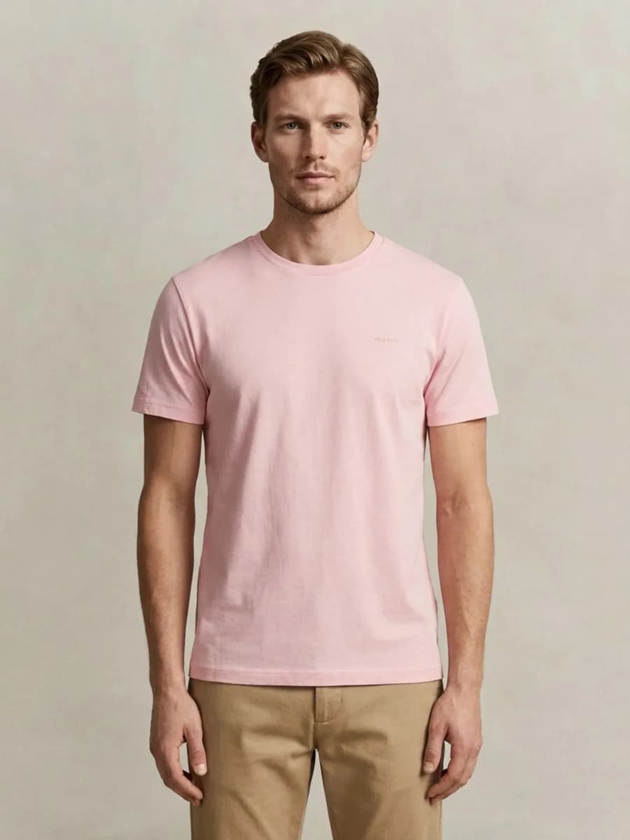 Gant Men Pink Solid Regular Fit Pique T-Shirt
