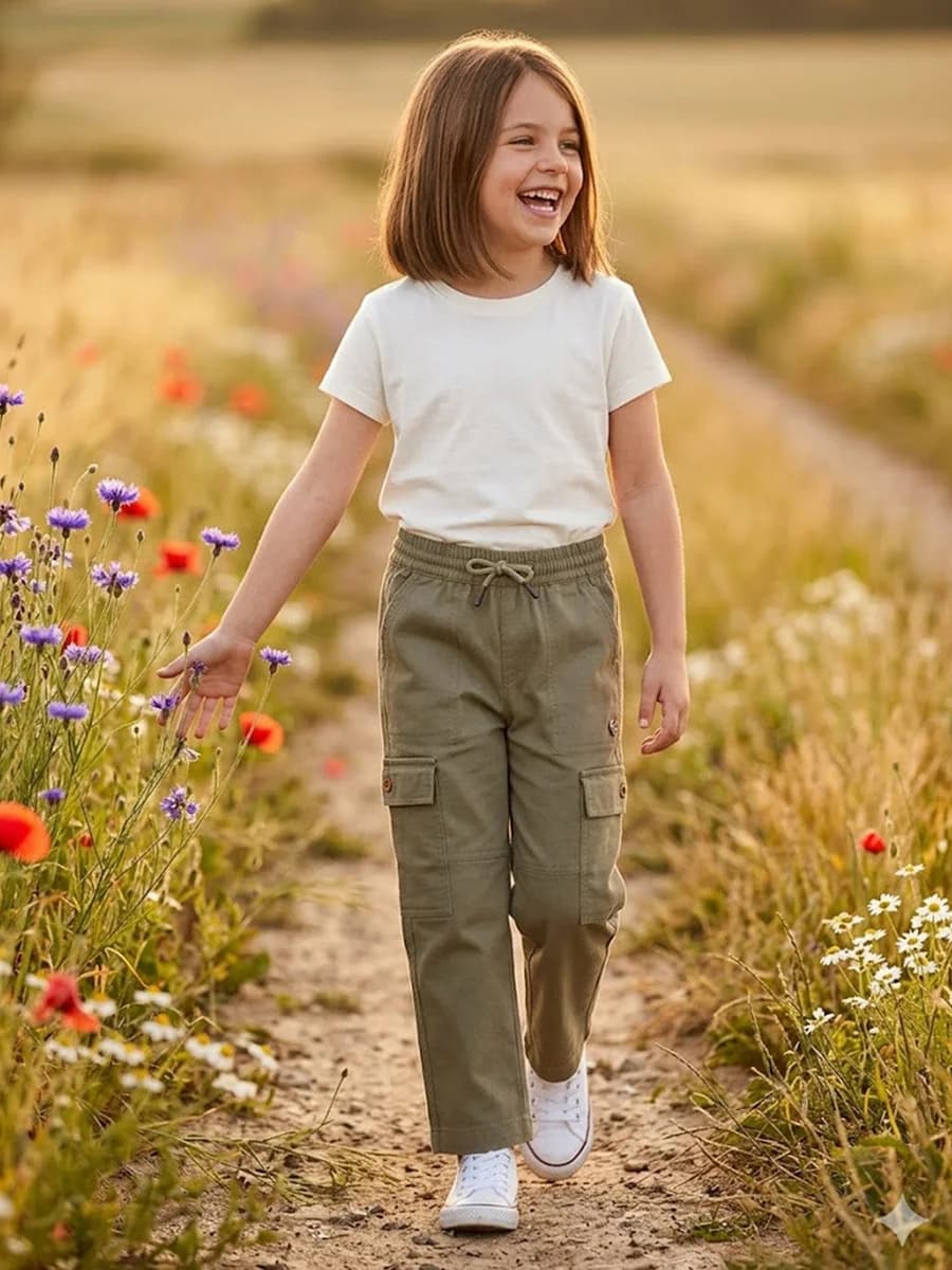 Blue Giraffe Girls Green Solid Regular Fit Jogger