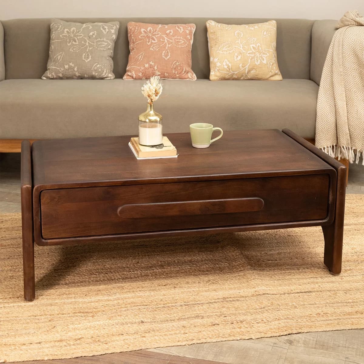 Walnut Haze Coffee Table With Drawer