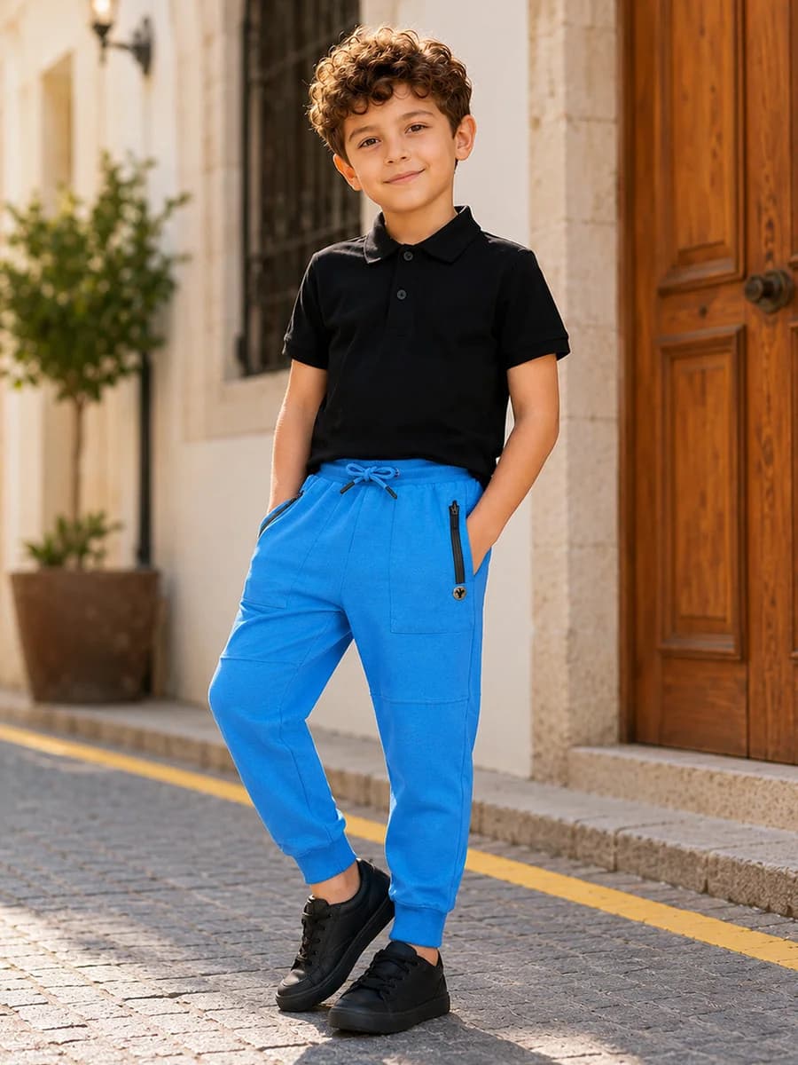 Blue Giraffe Boys Blue Solid Regular Fit Pure Cotton Jogger