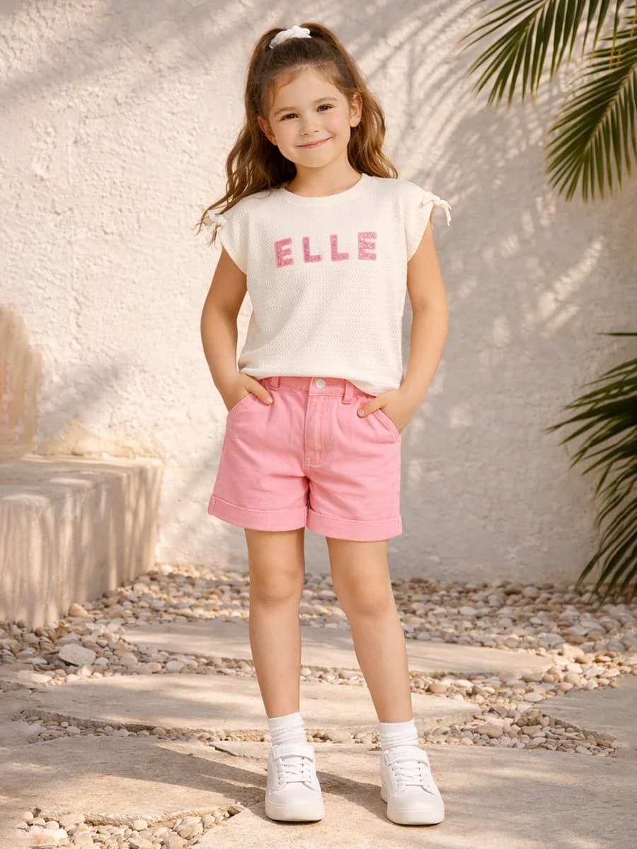 Elle Girls Cream Textured Regular Fit T-Shirt