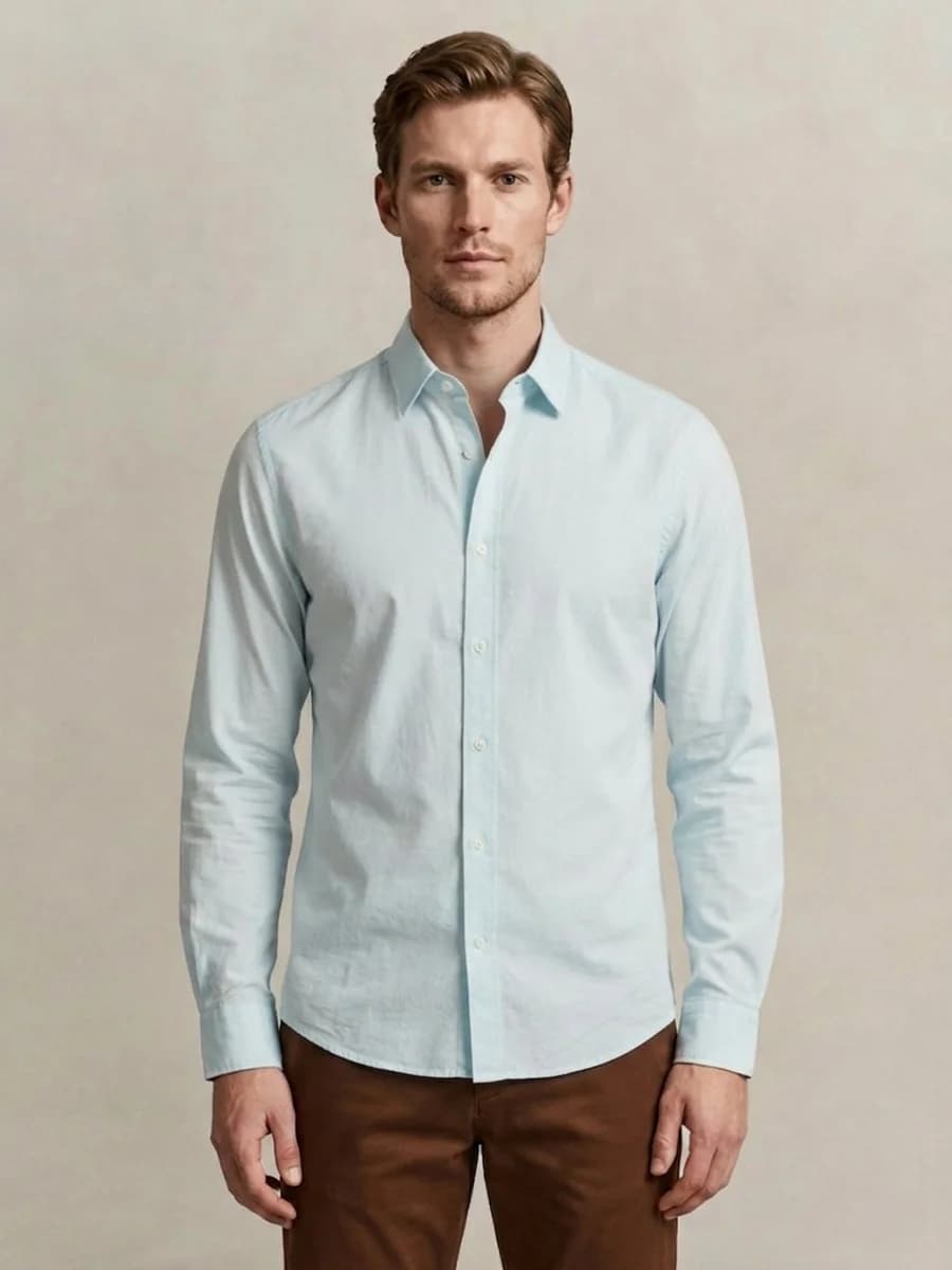 Gant Men Light Blue Solid Regular Fit Classic Poplin Shirt