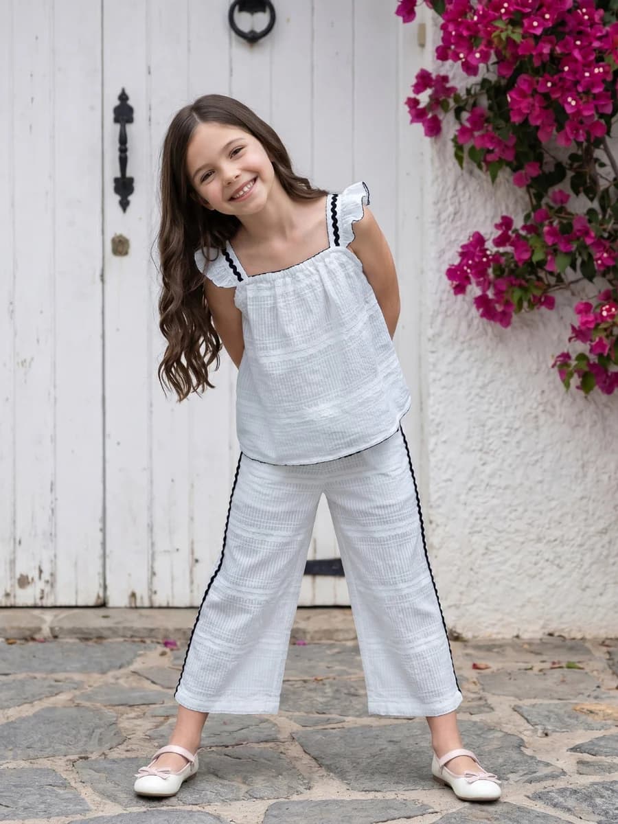 Elle White Flared Checked Girls Trouser
