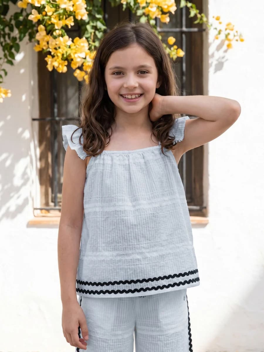 Elle White Flared Striped Girls Top