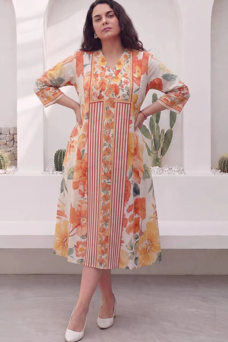 Warm Petals Plus Size Midi Dress