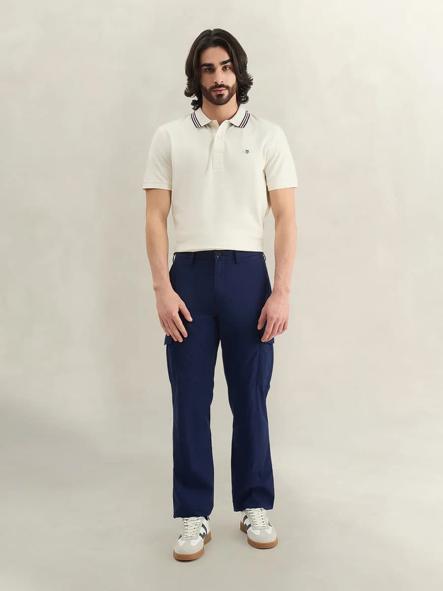 Gant Men Blue Solid Regular Fit Pure Cotton Trouser