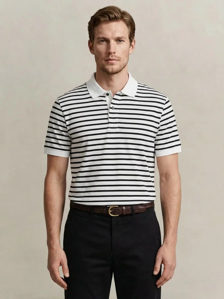 Gant Men Eggshell White Striped Regular Fit Pure Cotton Polo T-Shirt