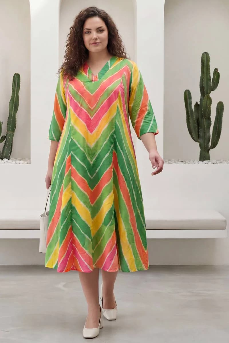 Multicolor Chevron Plus Size Midi Dress