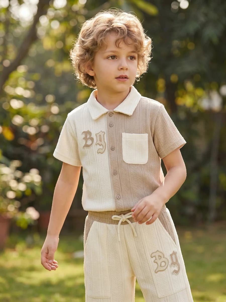 Blue Giraffe Kids Multi Textured Flat Collar Shirt
