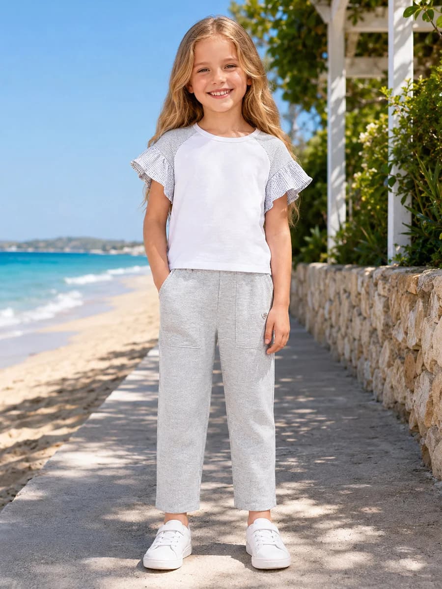 Blue Giraffe Girls Grey Solid Regular Fit Trouser