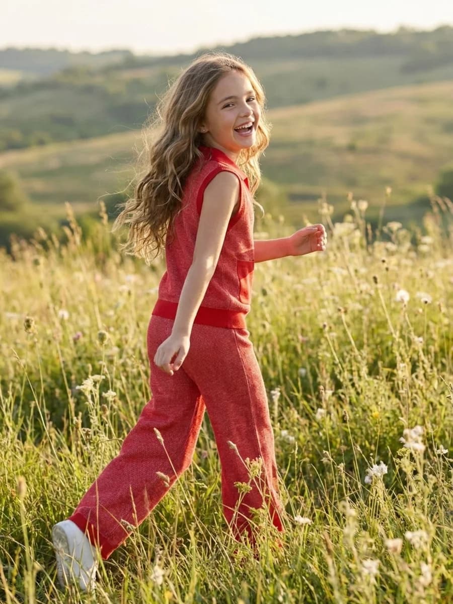 Elle Girls Red Printed Regular Fit Pure Cotton Trouser
