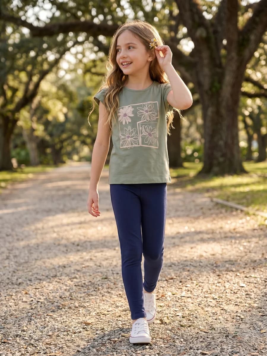 Elle Girls Green Printed Regular Fit Pure Cotton T-Shirt