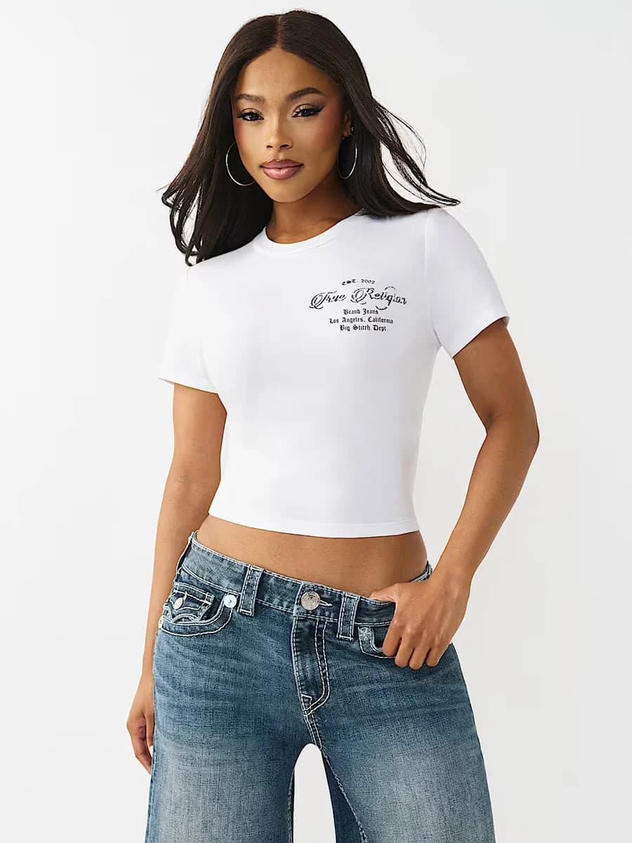 True Religion Women White Solid Regular Fit T-Shirt