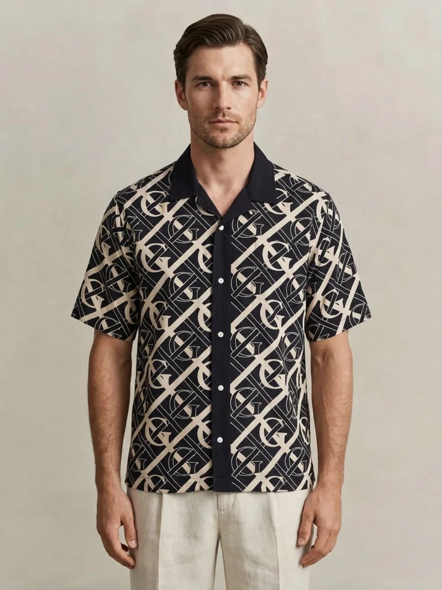 Gant Men Blue Monogram Regular Fit Monogram Shirt