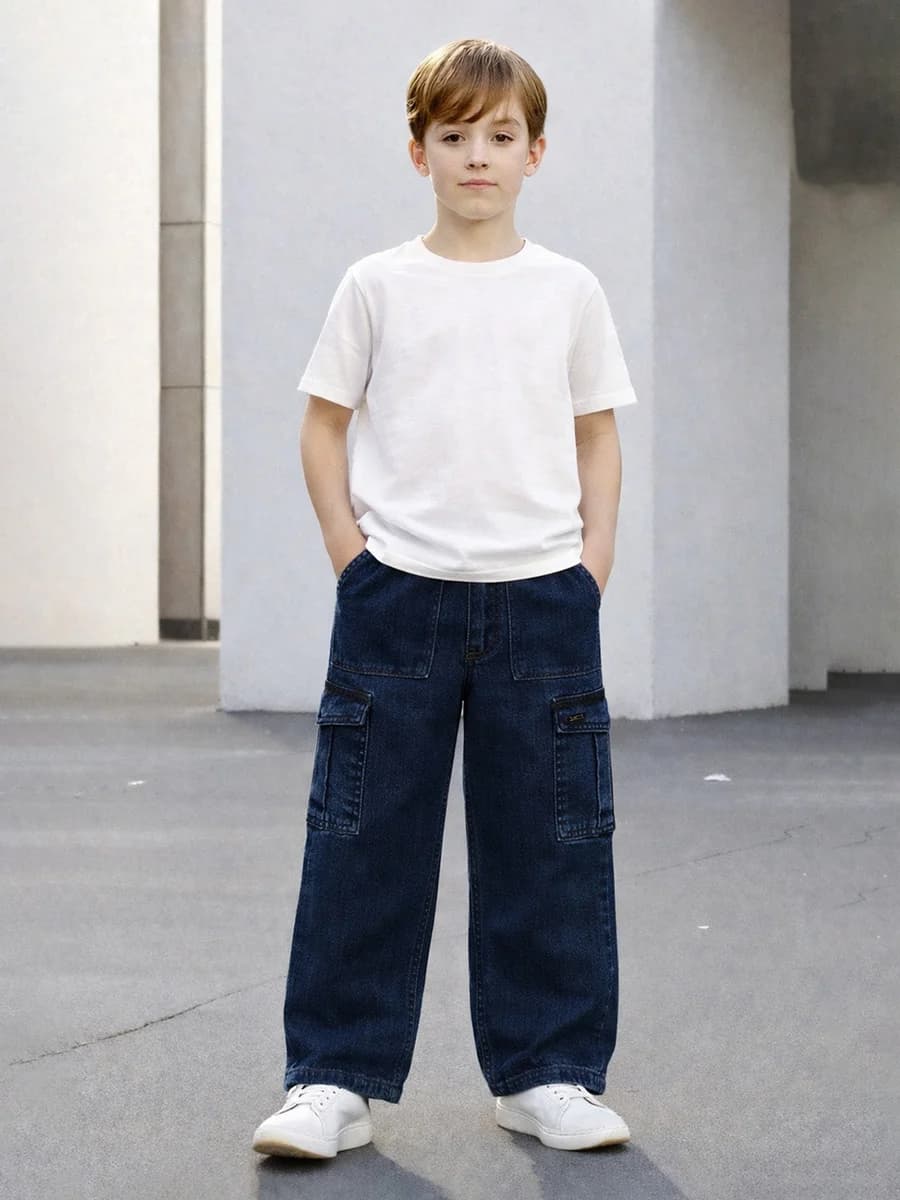 Blue Giraffe Boys Blue Relaxed Fit Solid Jeans