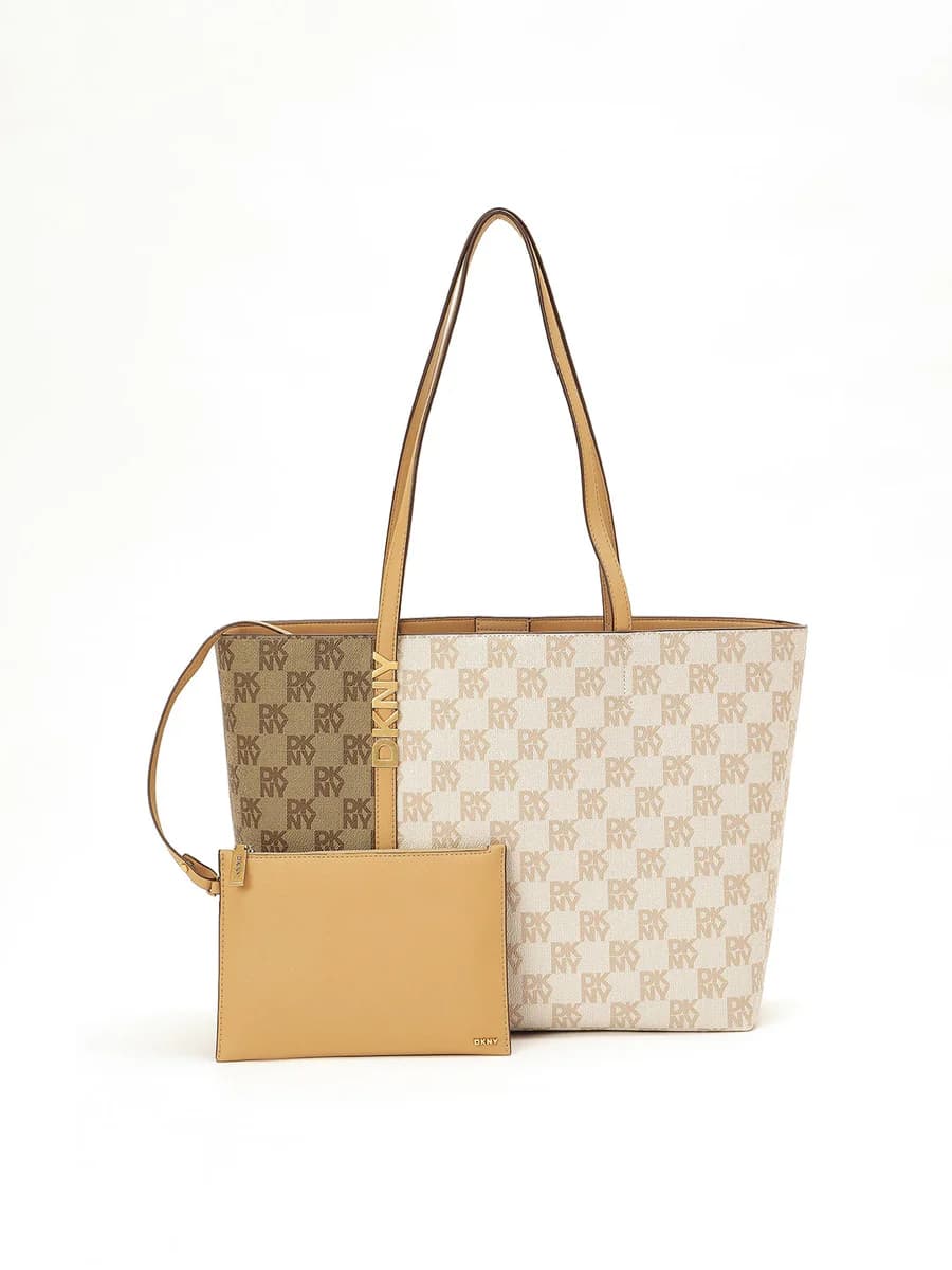 DKNY Women Beige Printed Tote Bags