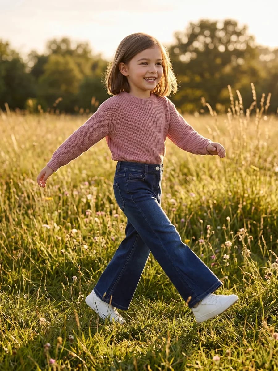 Elle Girls Blue Solid Stretchable Wide Leg Jeans