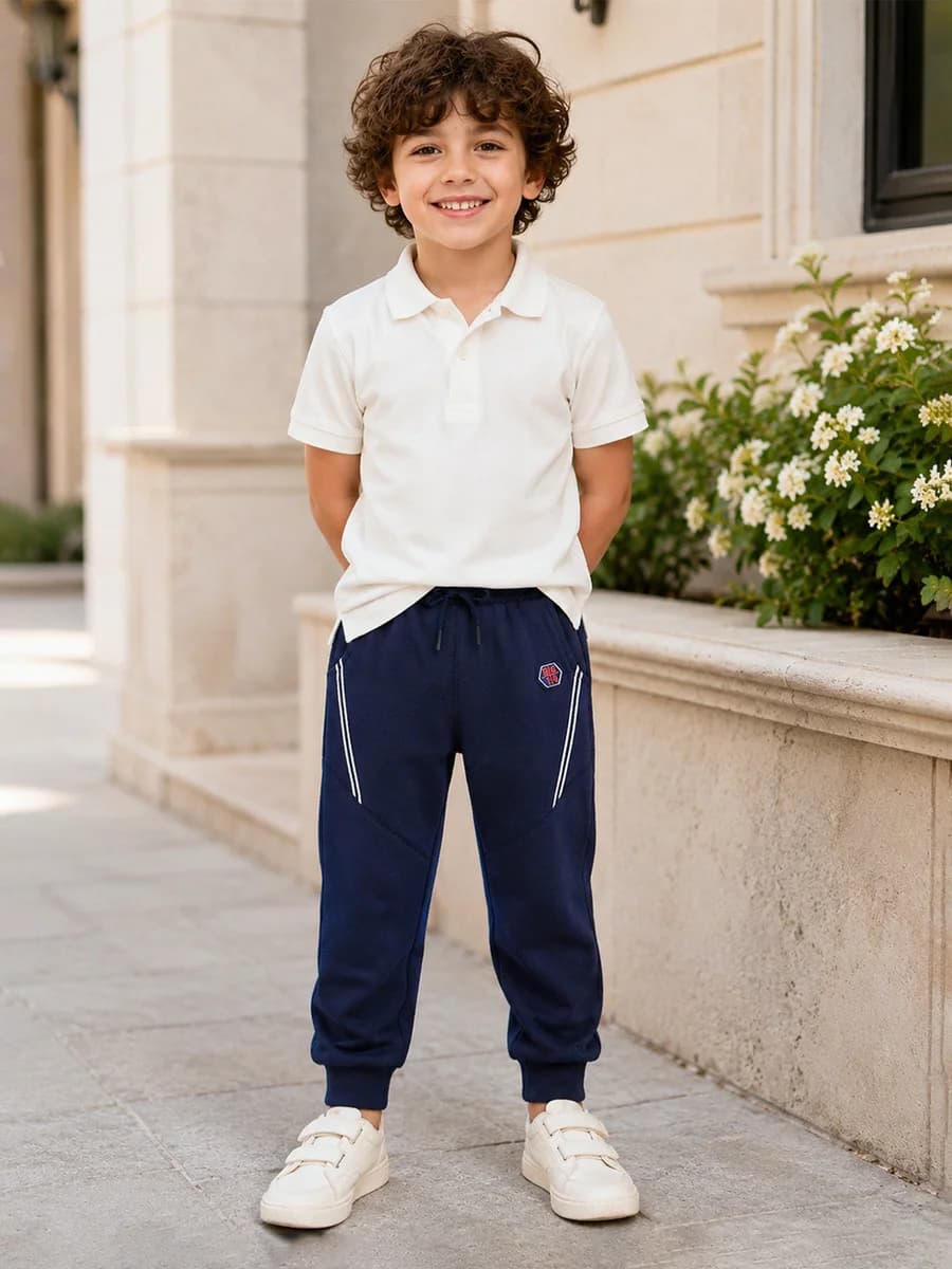 Blue Giraffe Boys Blue Solid Regular Fit Jogger