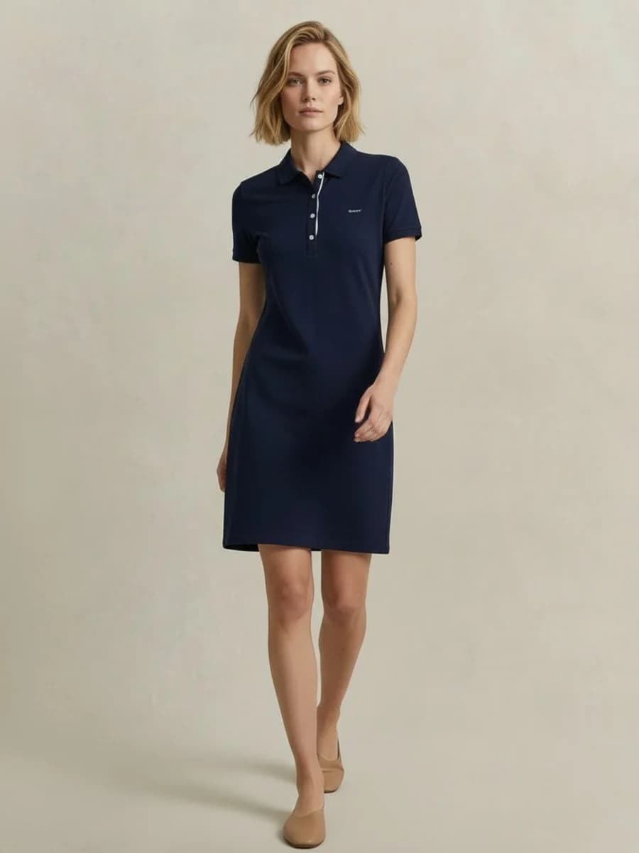 Gant Women Navy Blue Solid Stretchable Slim Fit Pique Dress