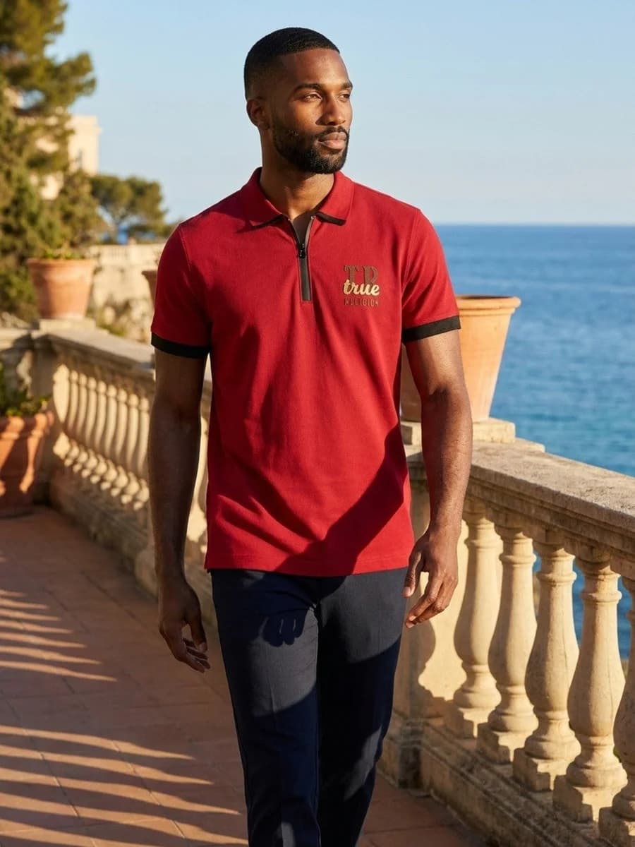 True Religion Red Cotton Men Polo T shirt