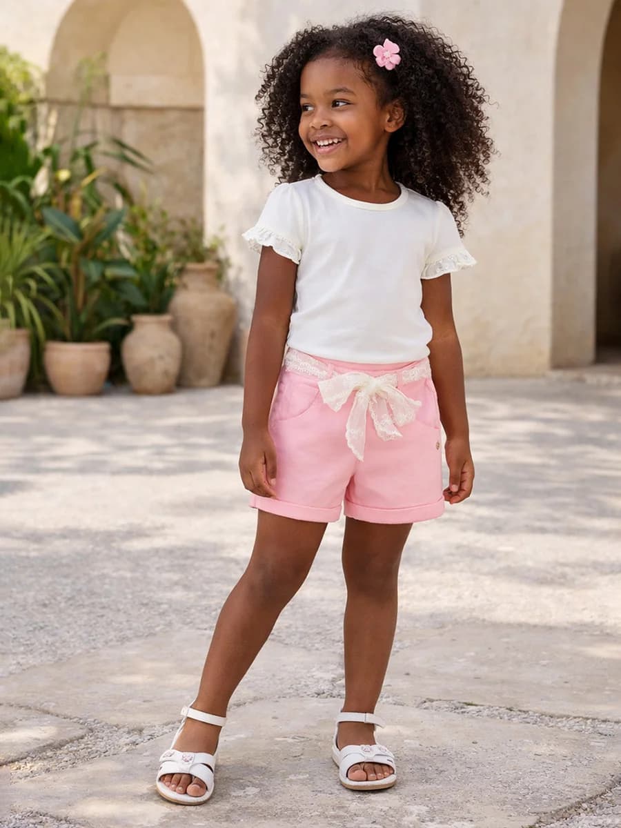 Elle Girls Pink Solid Regular Fit Shorts