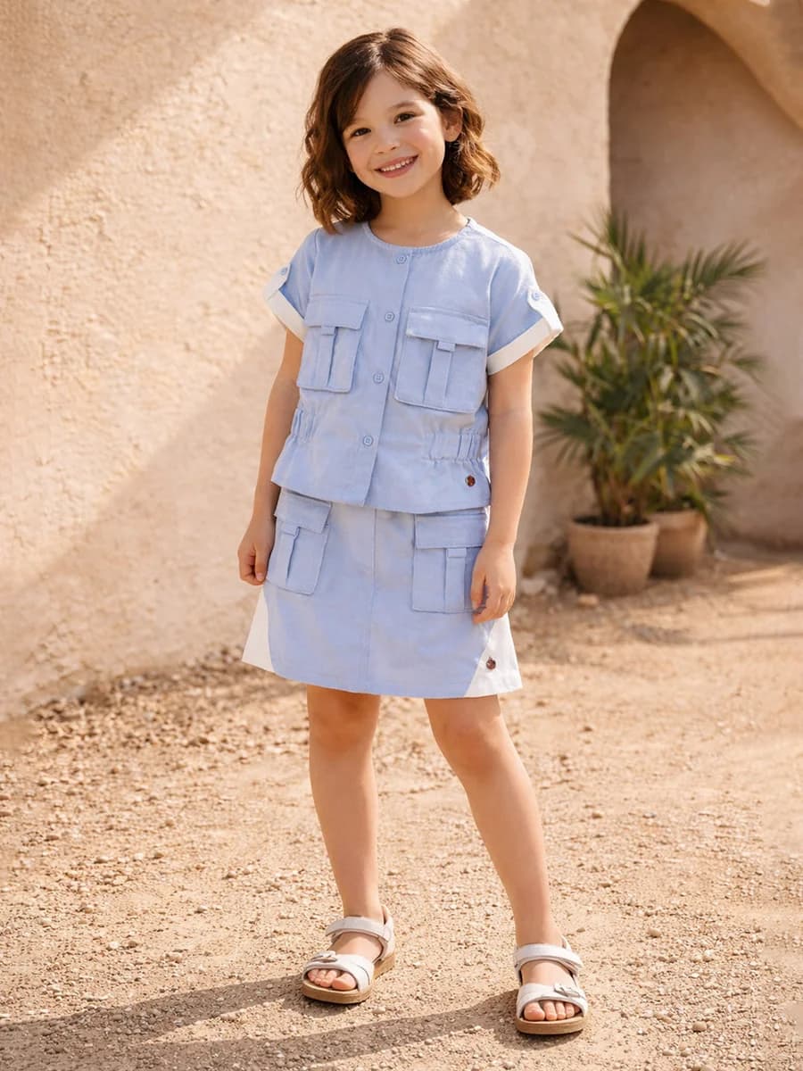 Elle Girls Blue Solid Regular Fit Skirt