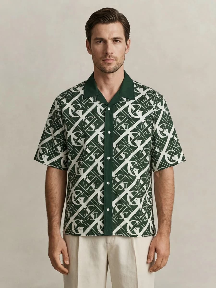 Gant Men Green Monogram Regular Fit Monogram Shirt