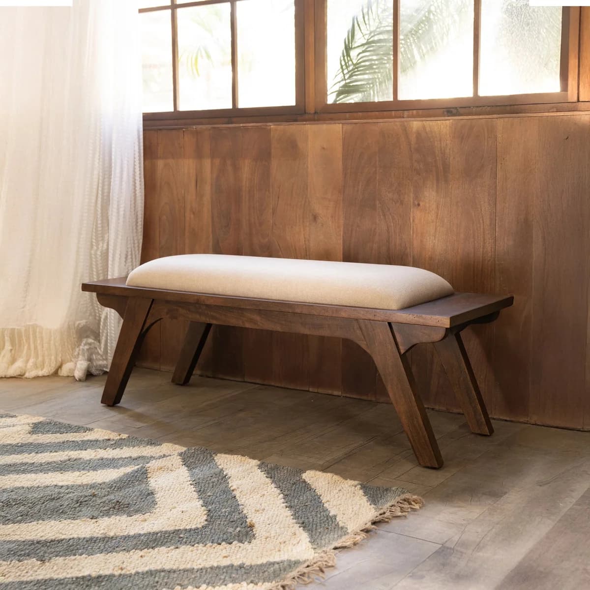 Walnut Haze Upholstered Bench- 1
