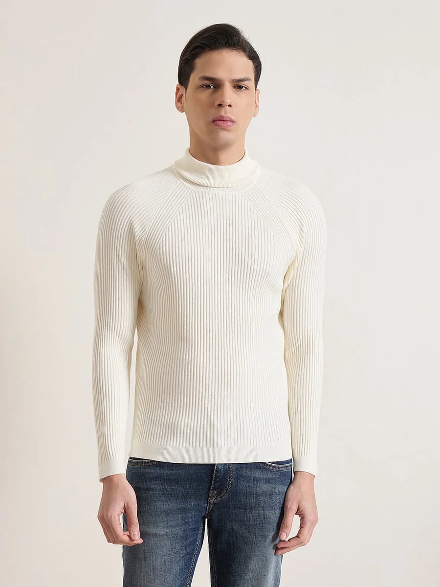 Antony Morato Men Cream Solid Skinny Fit Sweater
