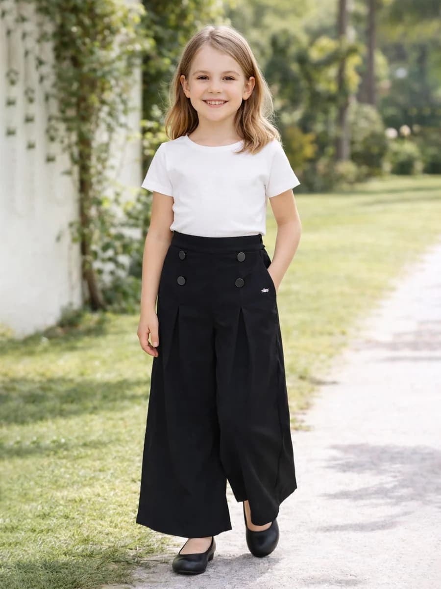 Blue Giraffe Girls Black Solid Flared Trouser