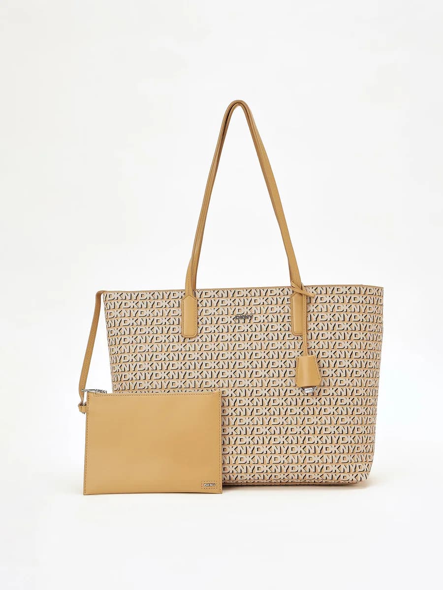 DKNY Women Beige Printed Tote Bags