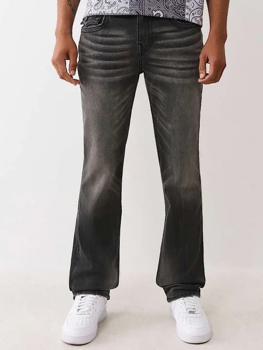 True Religion Men Washed Black Embroidered Straight Fit Ricky Jeans