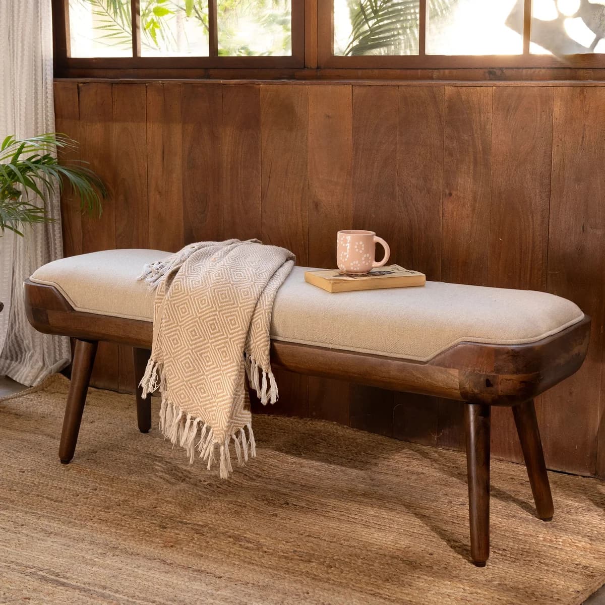 Walnut Haze Upholstered Bench- 2