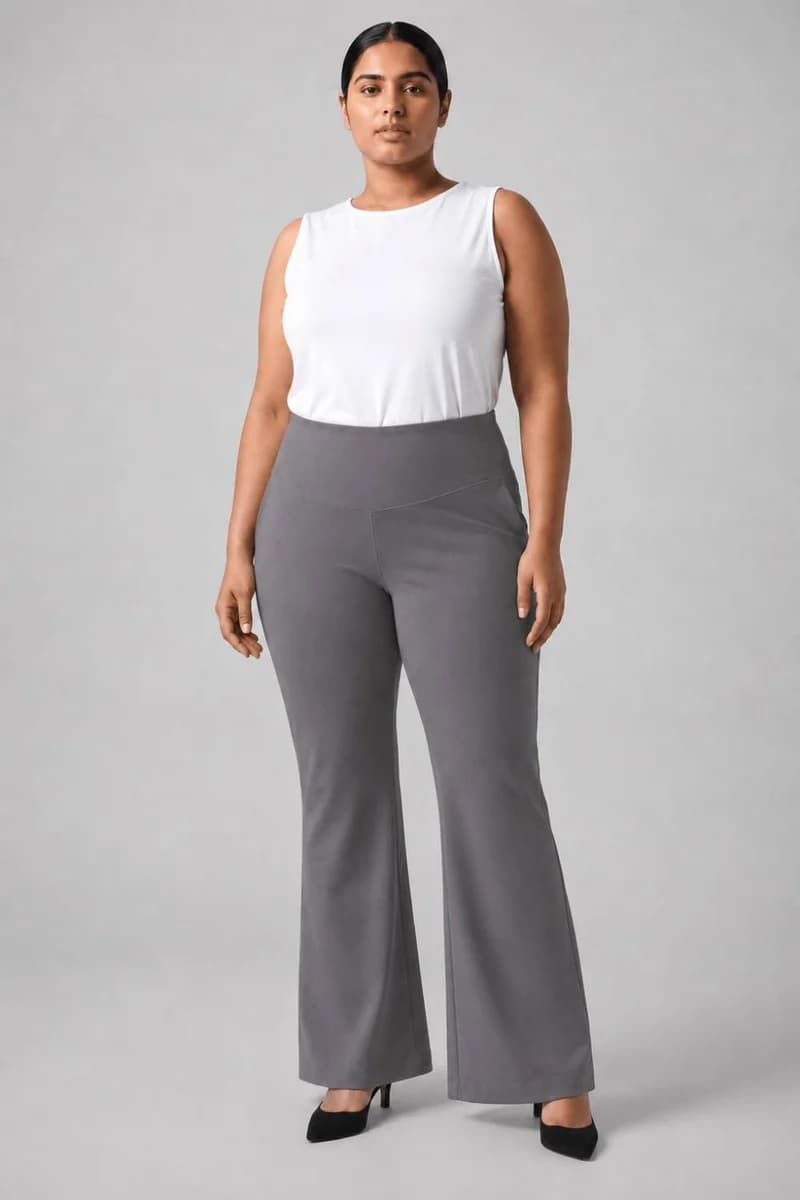Plus Size Grey Tummy Shaper Flare Pants