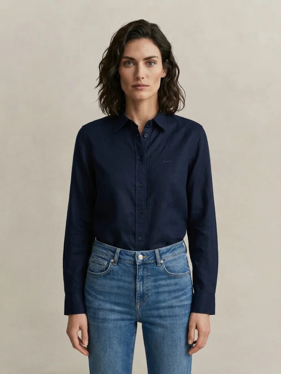 Gant Women Black Solid Regular Fit Pure Linen Shirt