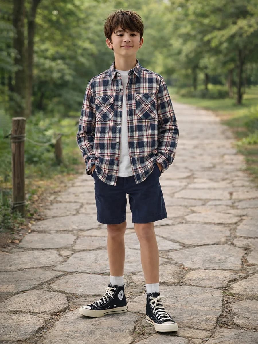 Blue Giraffe Boys Blue Checks Lapel Collar Shirt