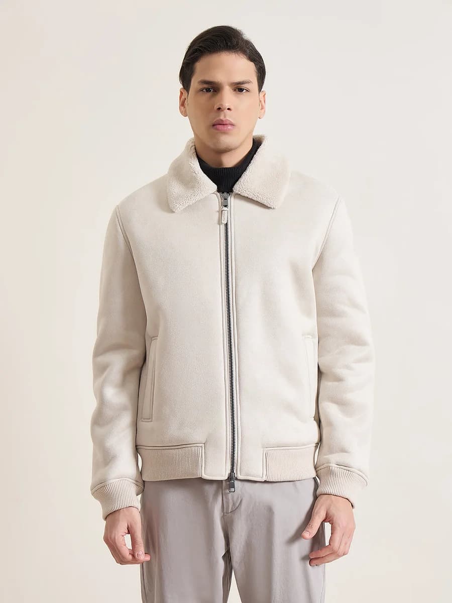 Antony Morato Men Cream Solid Regular Fit Jacket
