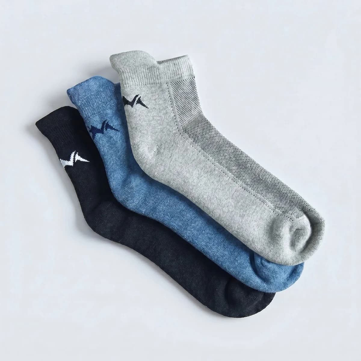 Ankle Length Comfort Socks : Black-Blue-Grey (Pack of 3)