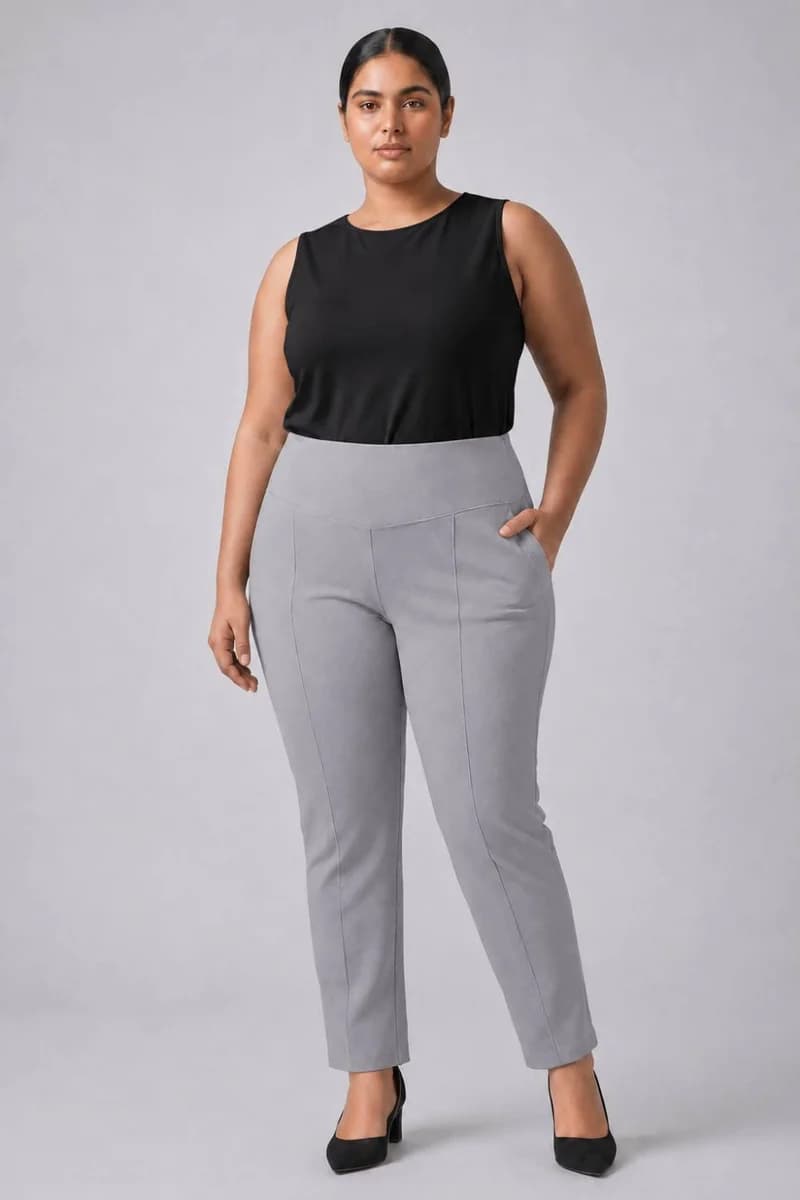 Plus Size English Grey Tummy Shaper Straight Fit Pants