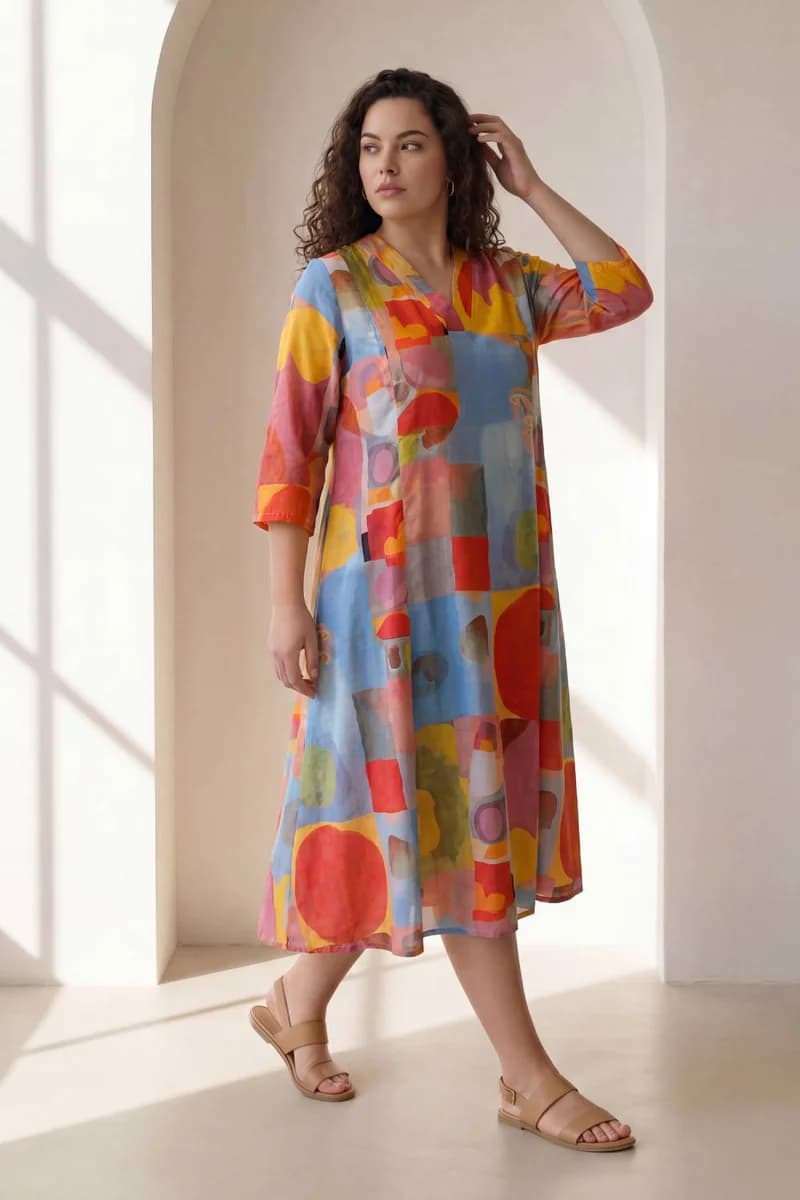 Abstract Elegance Plus Size Midi Dress